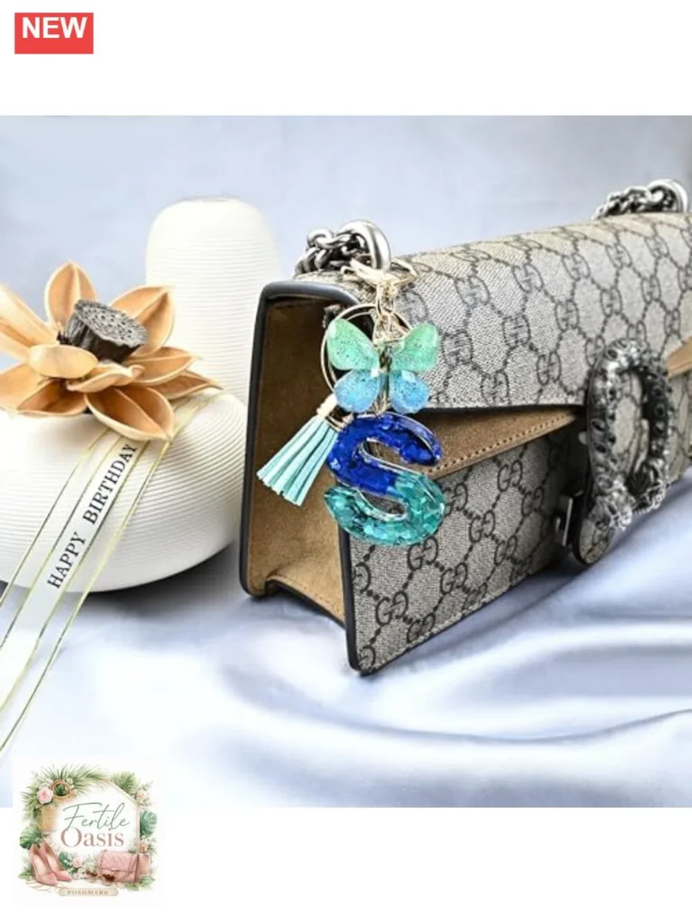 Butterfly Initial Letter Keychain Bag Charm Women Resin Tassel Accessory